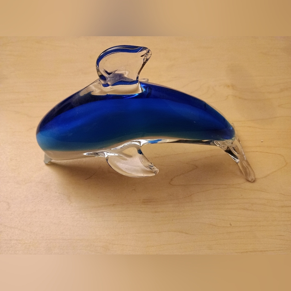 Blue Glass Dolphin Figurine